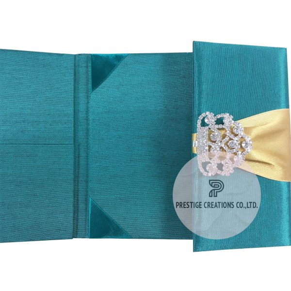 high end wedding pocket folder with rhinestone brooch for wholesale