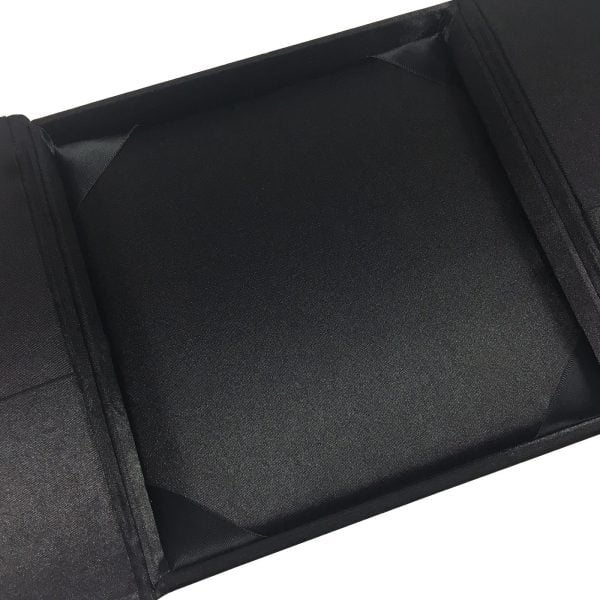 Interior look of black silk invitation box