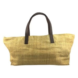 Hemp bag, yellow, leather shoulder sraps