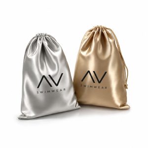 Golden Satin Drawstring Bag Custom Logo Print