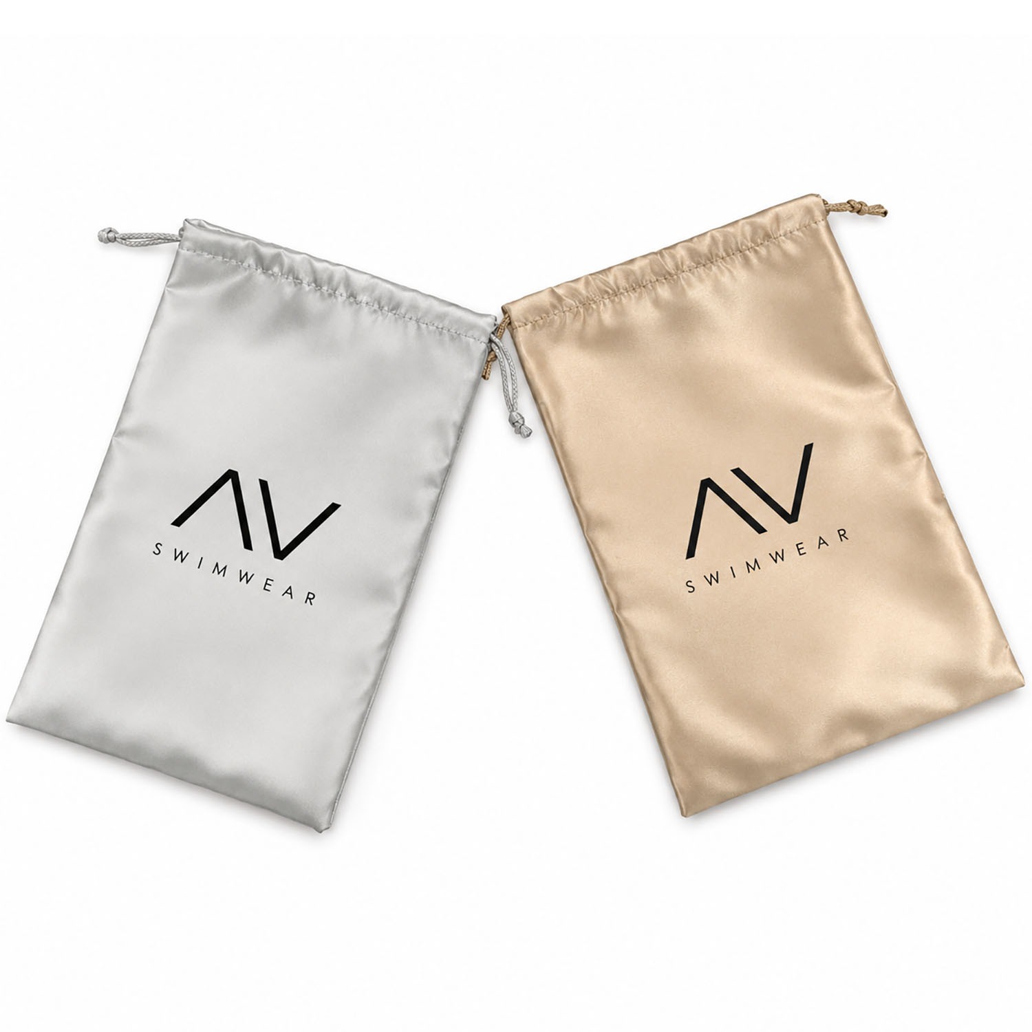 Golden Satin Drawstring Bag Custom Logo Print Top View
