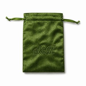 Custom embroidered green dupioni silk drawstring bag