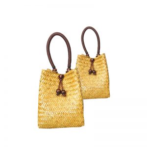 Handmade yellow bamboo handbag