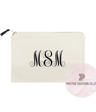 Personalized cotton cosmetic bag with monogram
