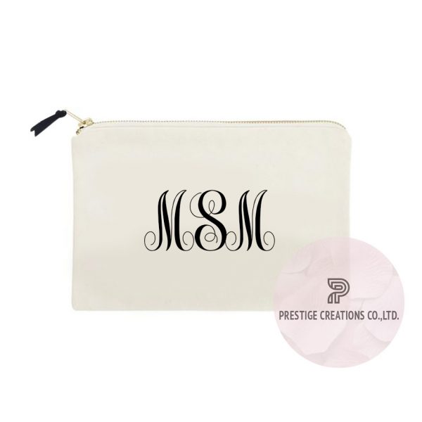 Personalized cotton cosmetic bag with monogram