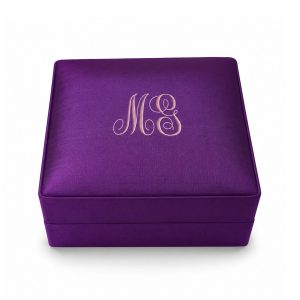 Personalized Purple Silk Jewelry Box With Monogram Embroidery