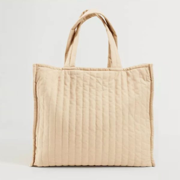 Khaki color quilted cotton tote bag