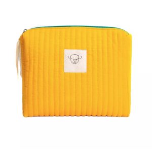 Quilted yellow cotton cosmetic bag