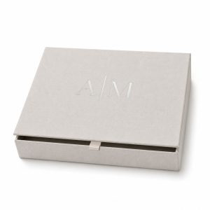 silver foil stamped monogram linen invitation box