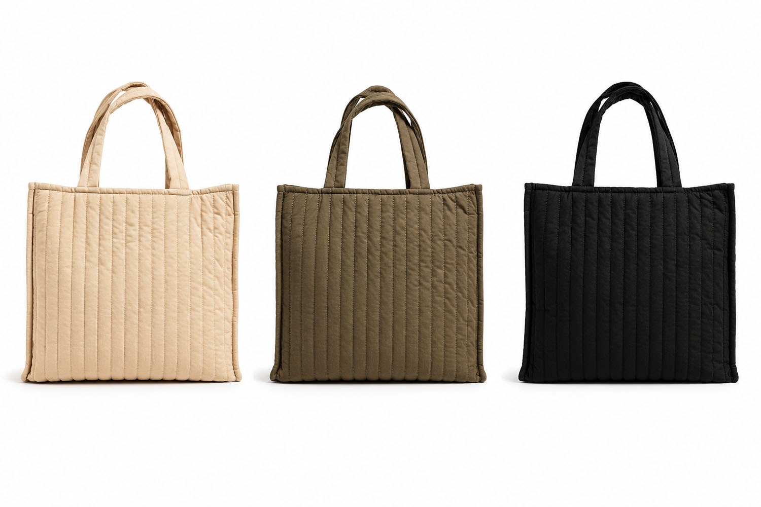 Solid color quilted cotton tote bag