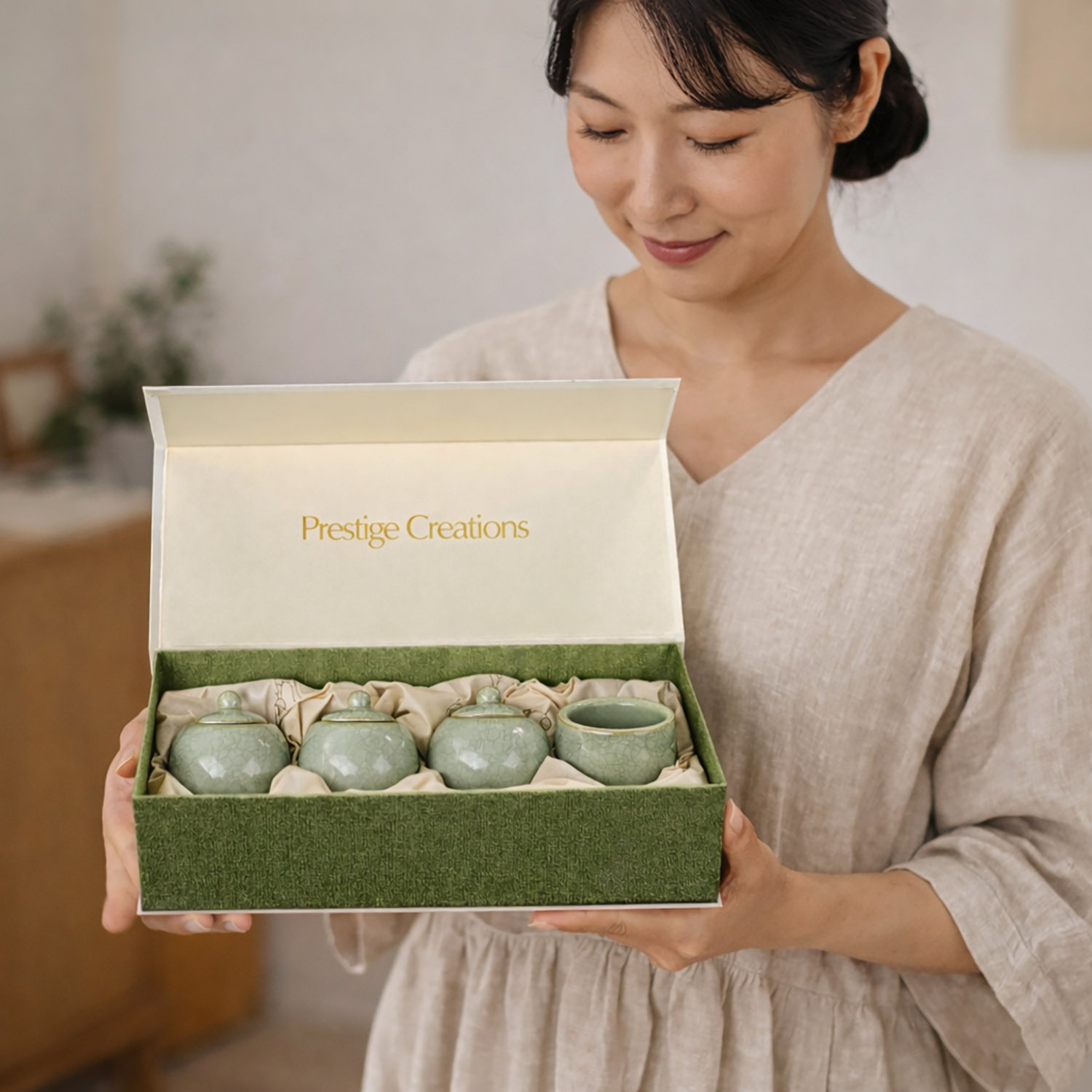 Rustic style Thai silk gift box with foil stamped logo from Chiang Mai