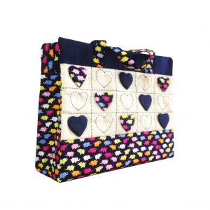 Thai cotton handbag with hearts and elephant pattern