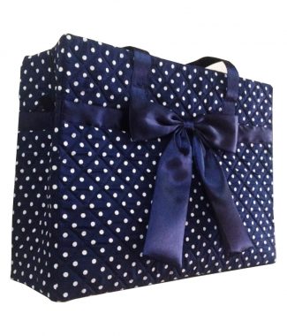 Blue polkadot quilted cotton handbag