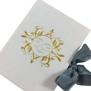 Linen invitation Folio with gold foil stamped monogram