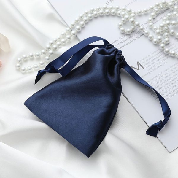 Navy blue satin drawstring bag