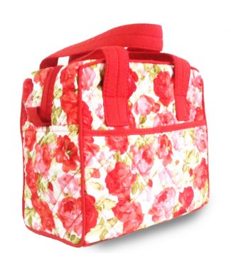 quilted rose pattern printed cotton handbag