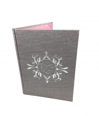 silver foil stamped monogram silk invitation folder
