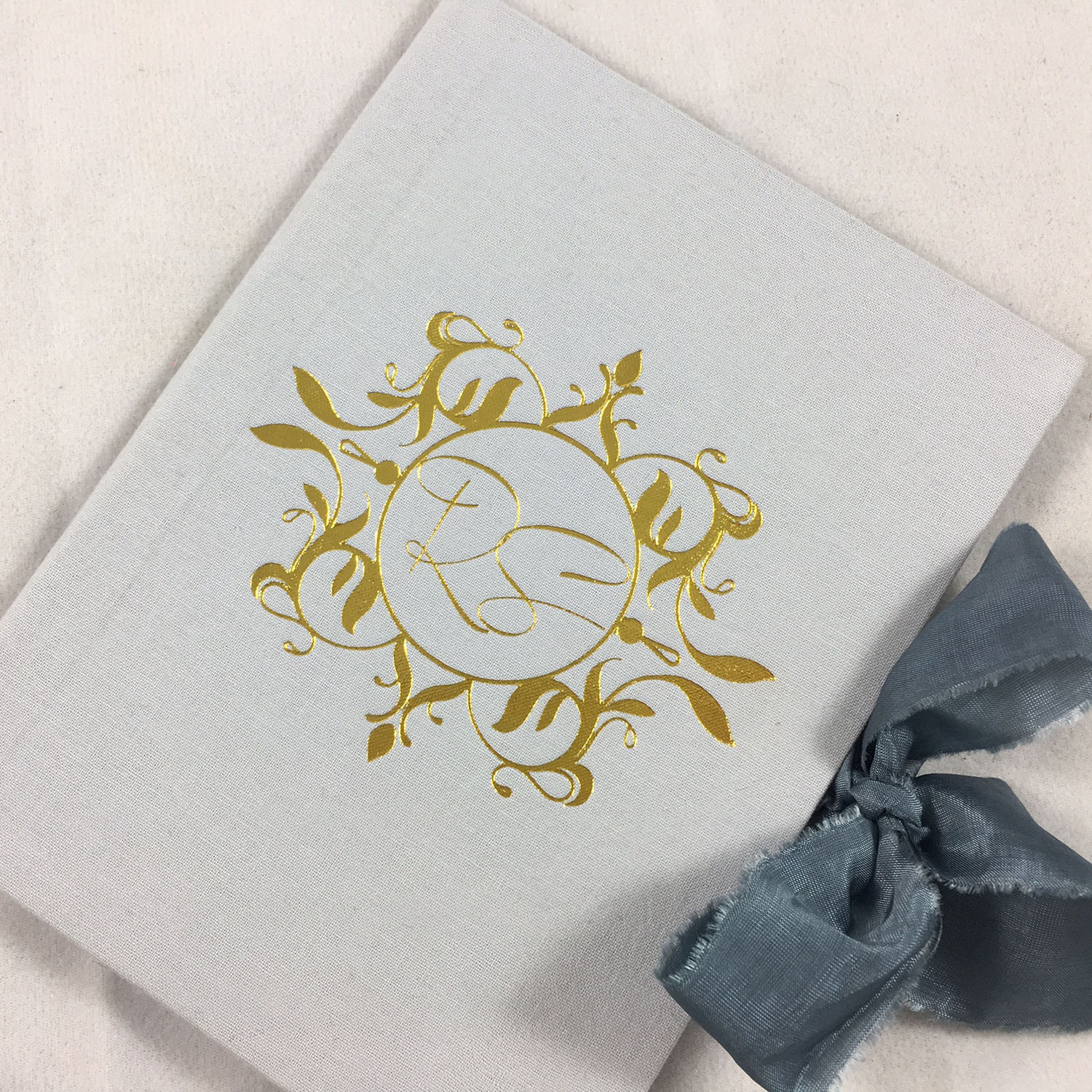 Vintage Gold Foil Stamped Linen Wedding Invitation Folder ...