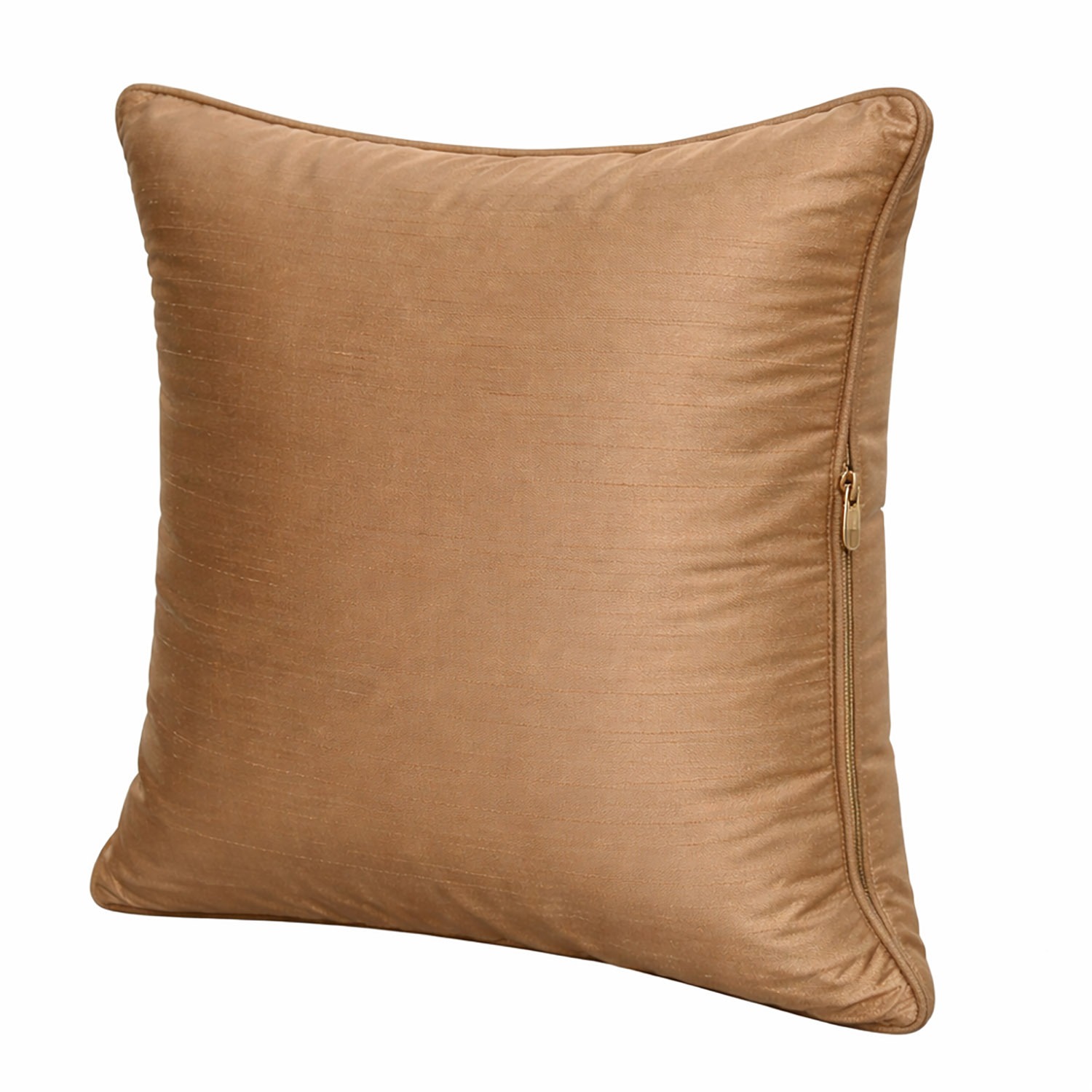 Zipper closure of light brown silk cushion