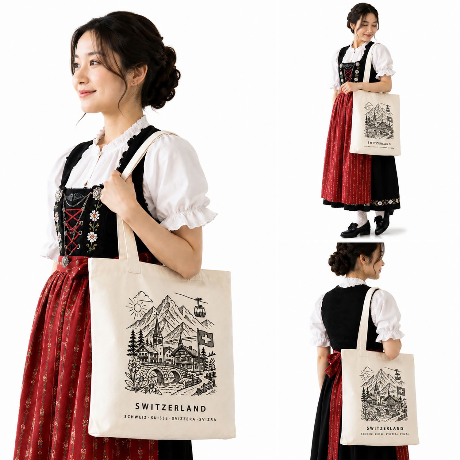 custom printed canvas tote bag with Swiss graphic print