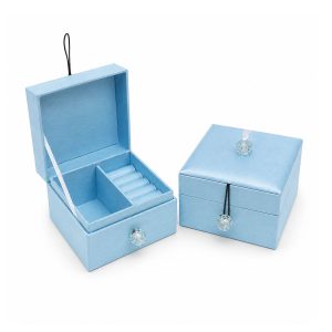 Aqua blue silk jewelry box with bead