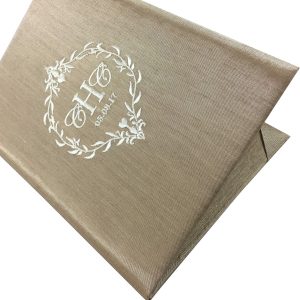 Embroidered silk pocket folder with wedding date and monogram