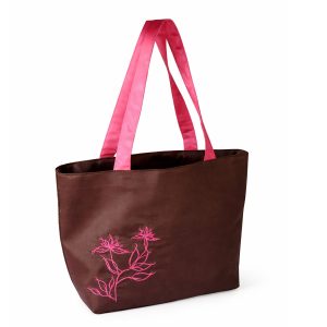 Embroidered brown and fuchsia silk bag from Thailand