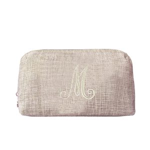 Monogram embroidered hemp cosmetic bag