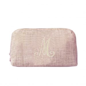 monogram embroidered zippered hemp cosmetic bag