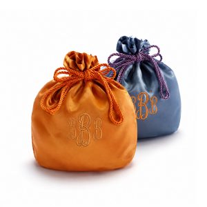 Silk Drawstring Purse with Monogram Embroidery