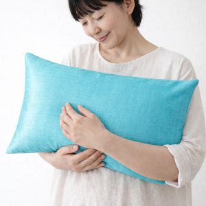 Rectangle aqua blue color Thai silk cushion from Chiang Mai