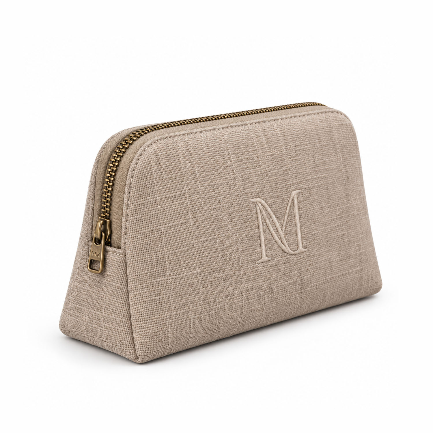 side view embroidered hemp cosmetic bag