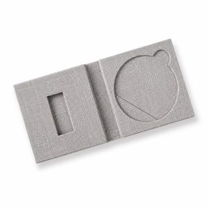 Grey linen DVD and USB storage box square, crafted with love in Chiang Mai, Thailand