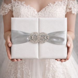 Luxury White and Silver Silk Invitation Pocket Folder From Thailand
