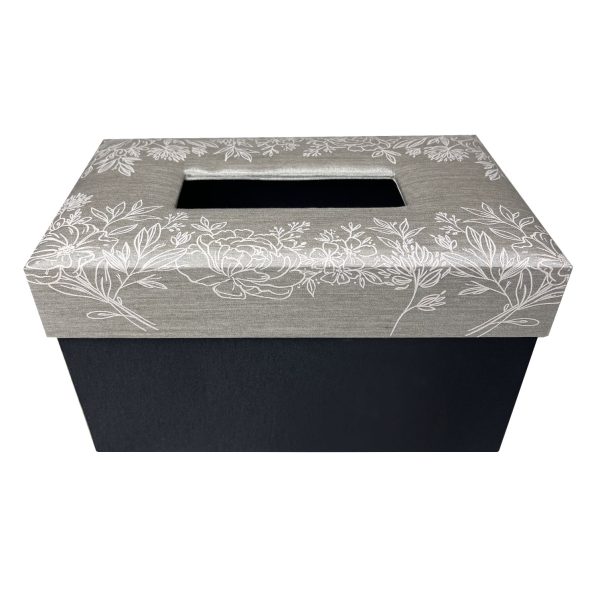 Custom printed silver and black silk tissue box