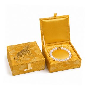 Yellow brocade silk jewelry box for bracelets