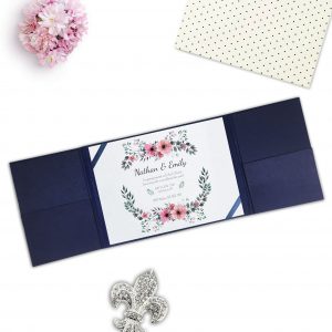 navy blue silk pocket fold wedding invitation for cards