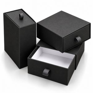 Black Paper Drawer Box with Ribbon Pull