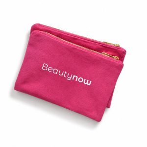 Custom logo printed deep pink canvas cosmetic bag