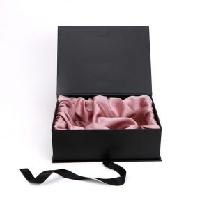 Luxury black paper box with rosegold satin interior