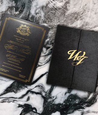 Luxury velvet monogram wedding invitation