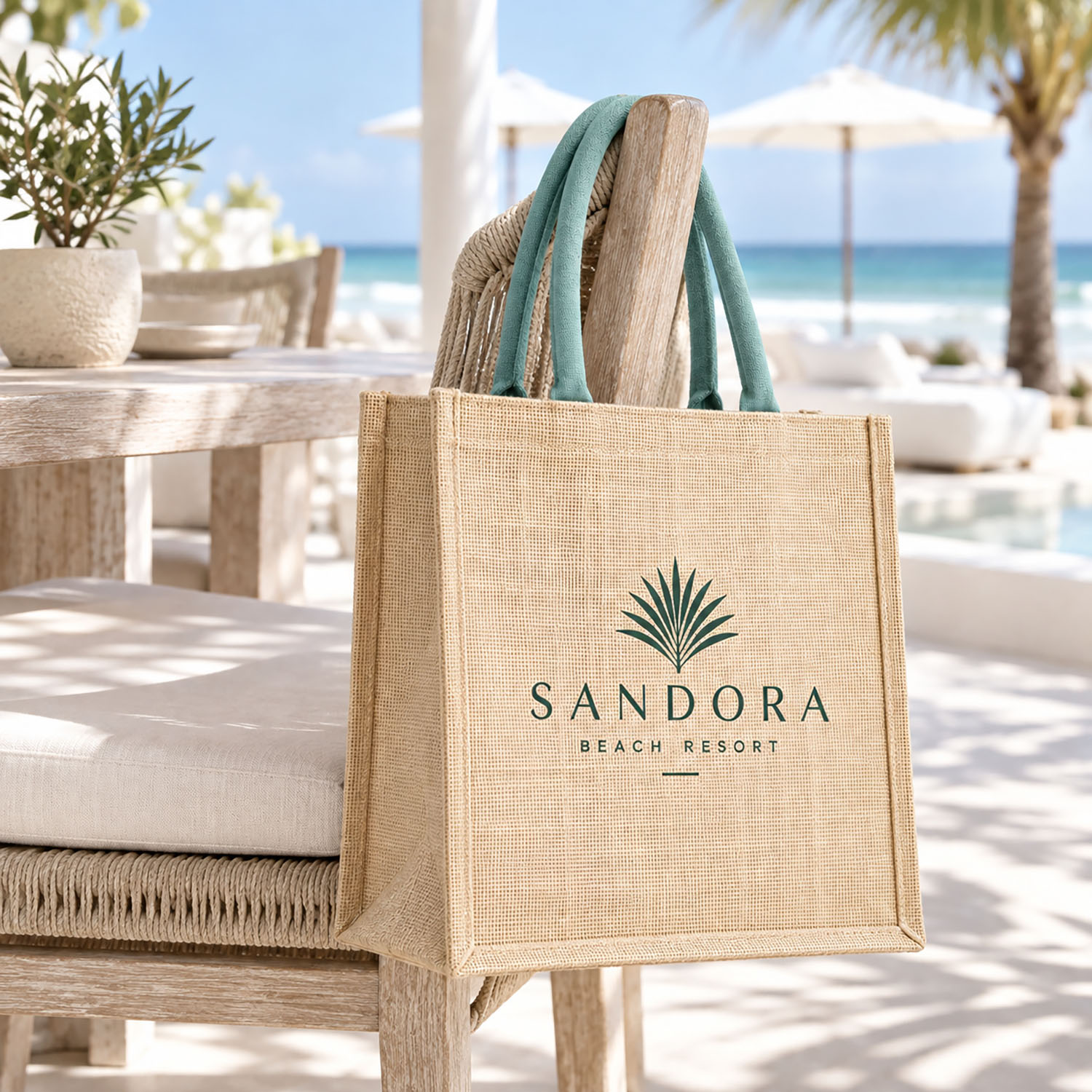 Jute tote bag with cotton straps for beach