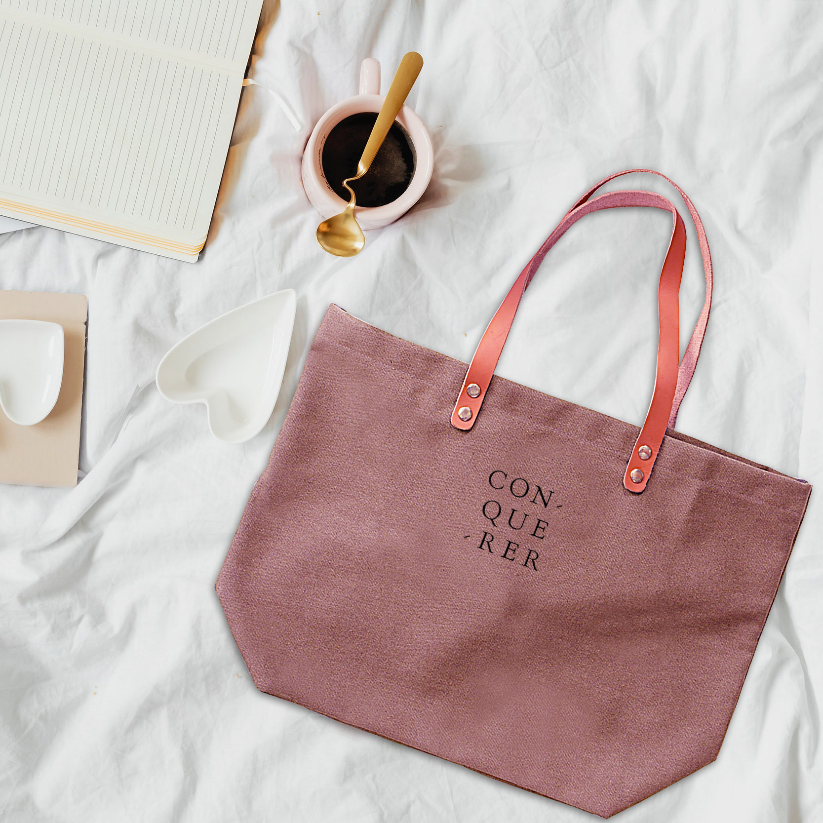 canvas tote bag with leather straps