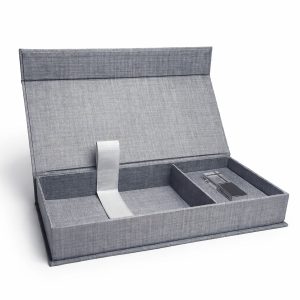 Charcoal Linen USB Photo Box with Divider