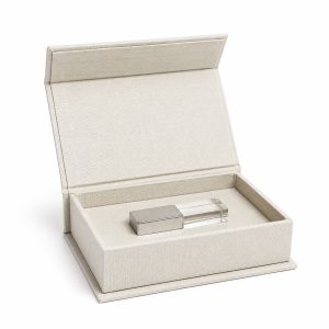 Pale Khaki Linen USB Box with Magnet Closure