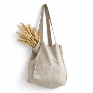 Natural color linen grocery tote bag from Thailand