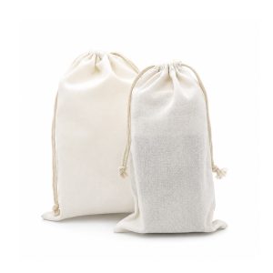 Off-white linen fabric drawstring bag
