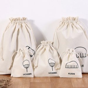 Logo printed cotton drawstring bags