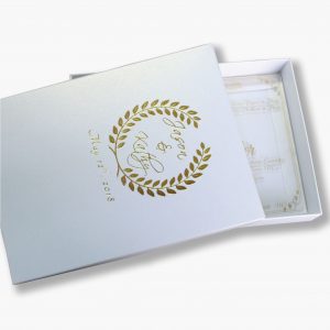 Foil stamped pearl white wedding box
