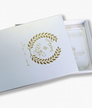 Foil stamped pearl white wedding box